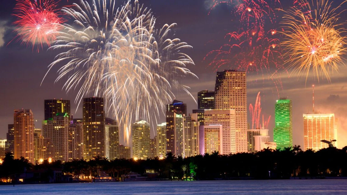 Miami Holiday Lights Beach Skyline