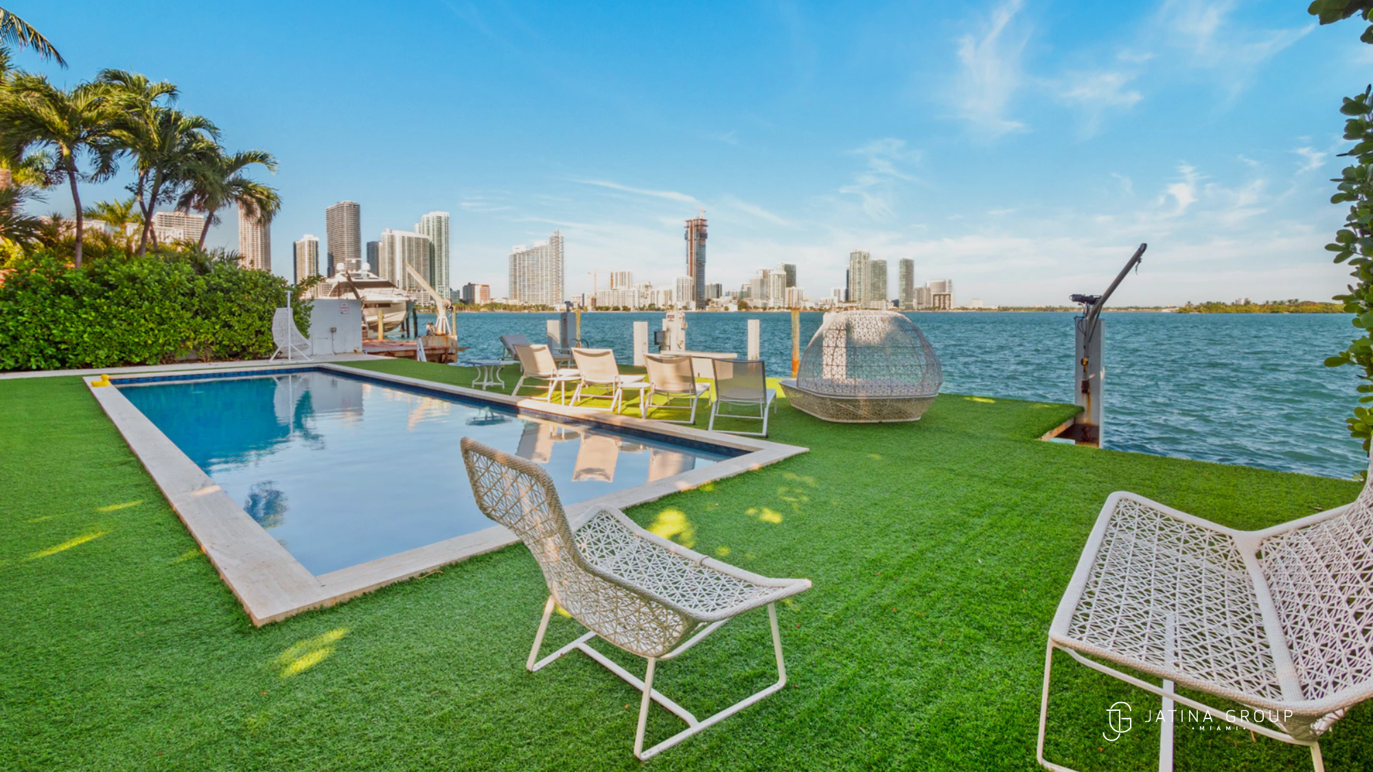 Miami Luxury Waterfront Villa Pool Sunset