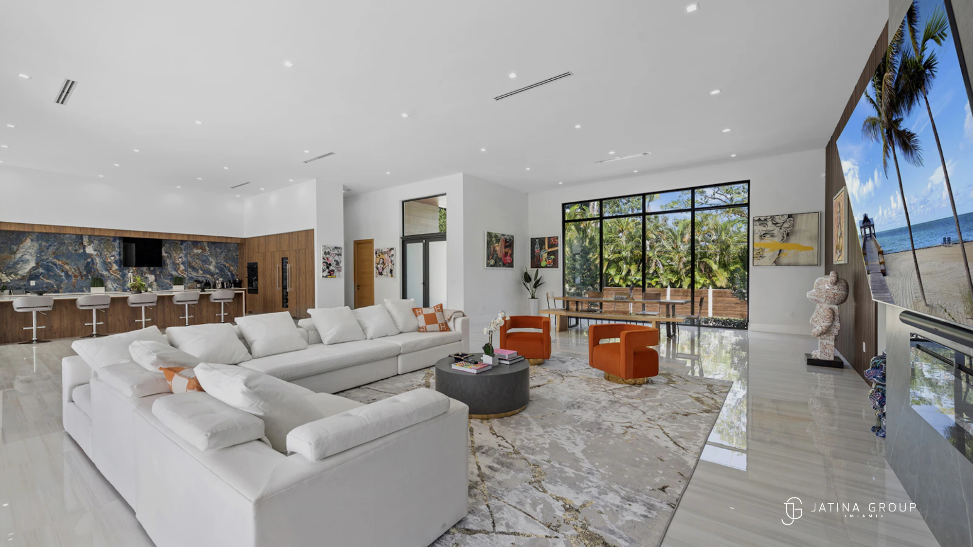 Luxury Villa Miami Spacious Living Room Pool View