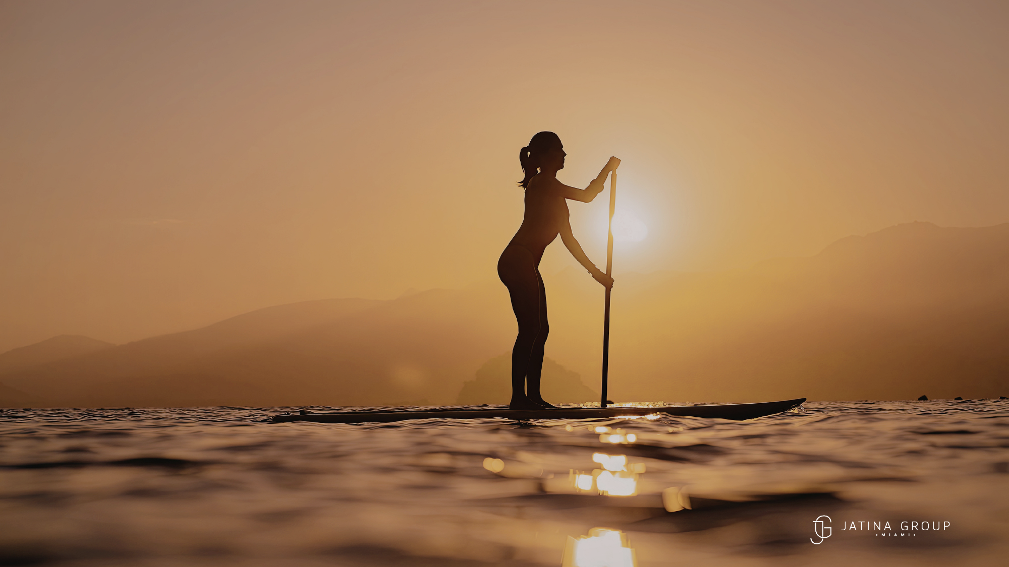 Paddleboarding Sunset Biscayne Bay Miami