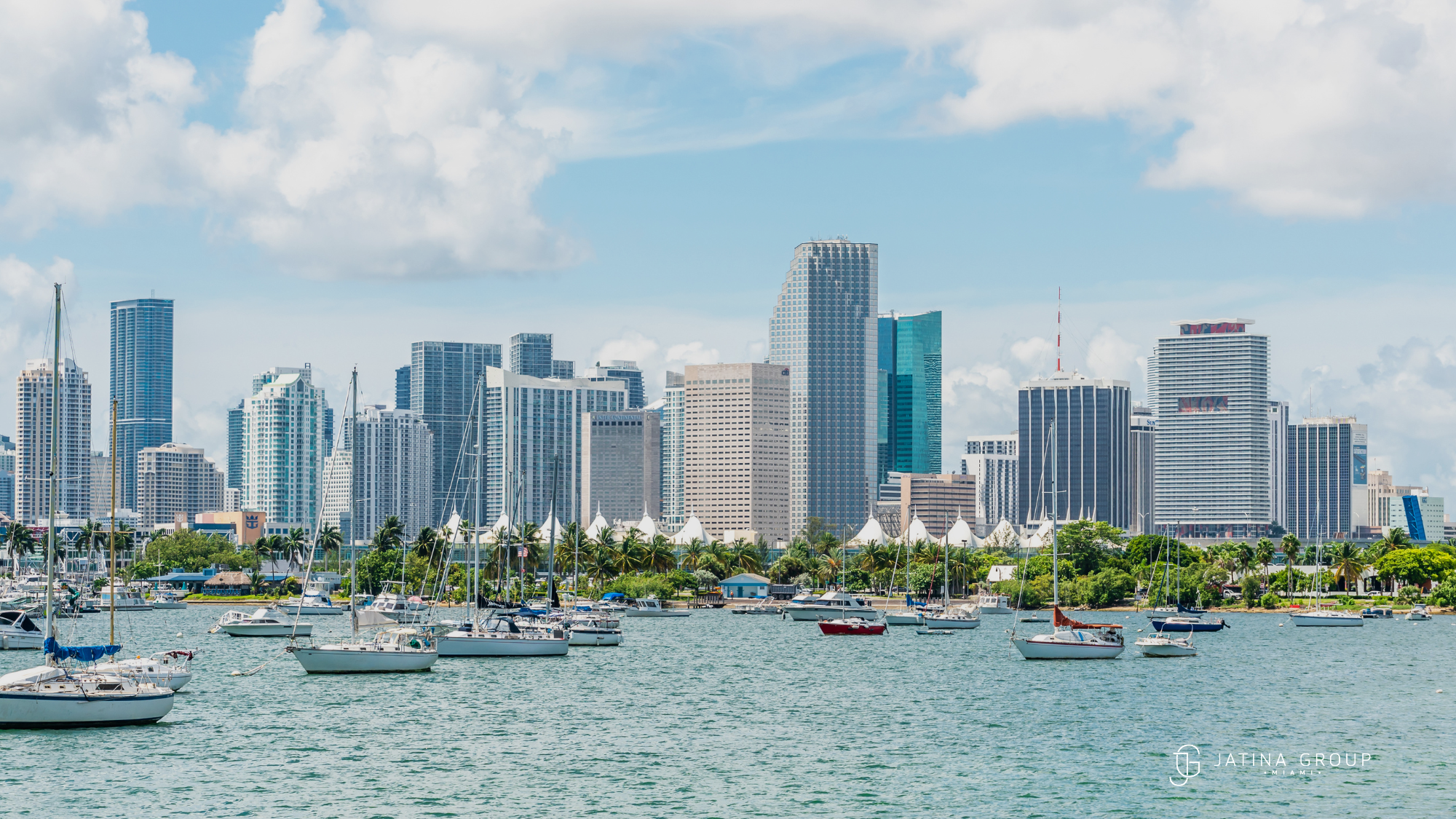 Fisher Island Miami Biscayne Bay Sandbar Boats Skyline