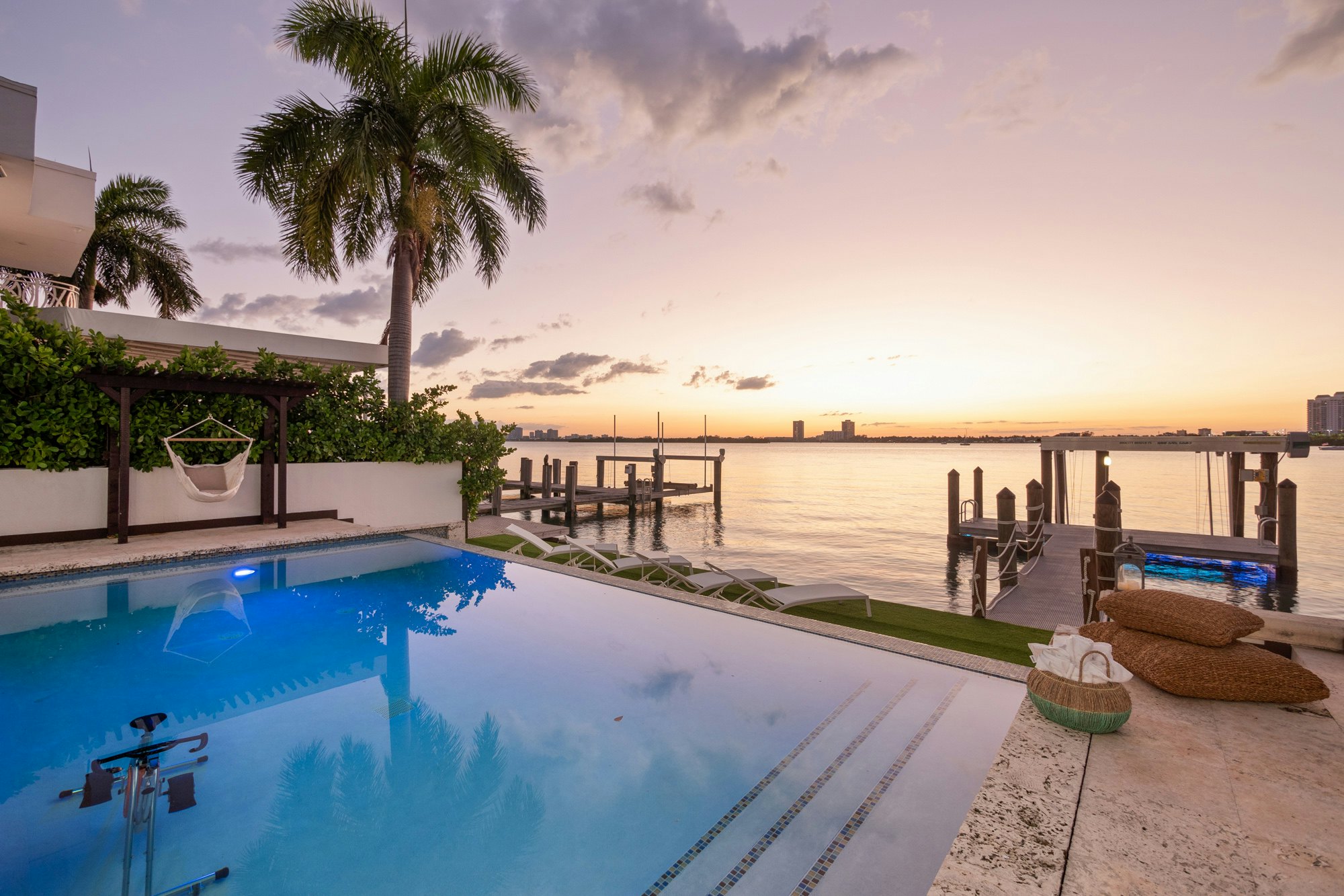 Miami waterfront property with pool and dock