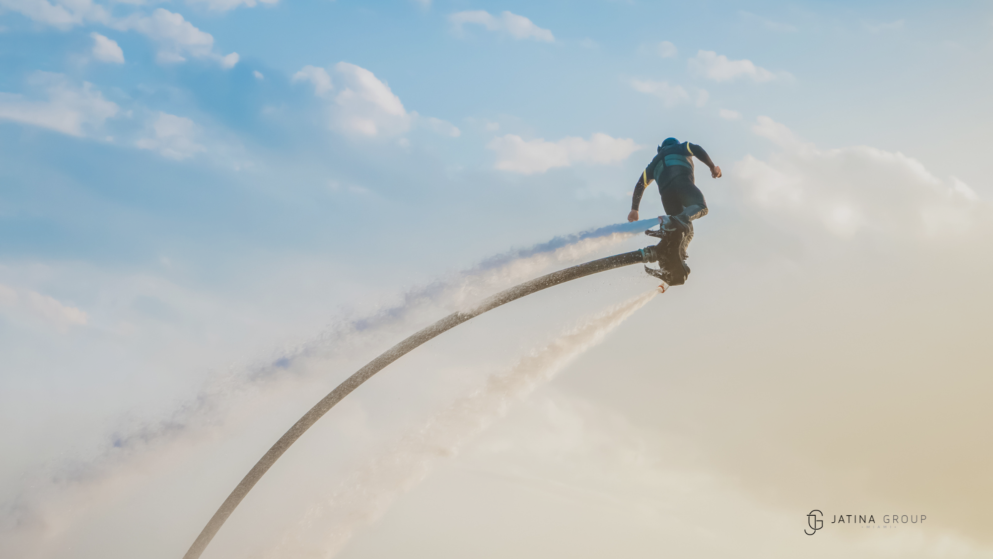 Flyboarding Biscayne Bay Miami Skyline